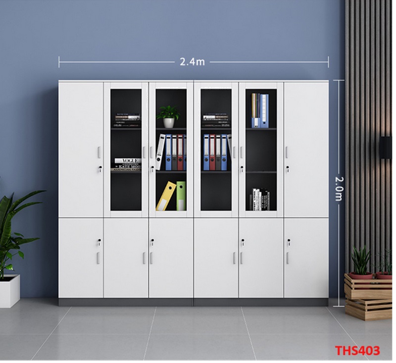Tủ hồ sơ, tủ tài liệu, tủ văn phòng gỗ MDF cánh kính THS403 - Nội thất lắp ráp Viễn Đông adv