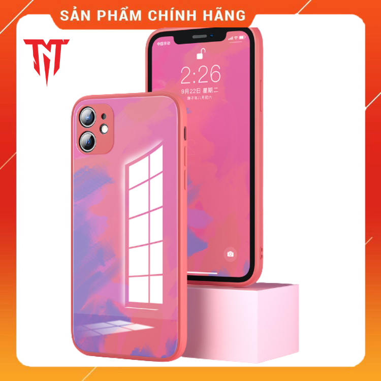 Ốp lưng kính màu Gradient viền dẻo tặng kèm kính cường lực dành cho iphone - hàng chính hãng