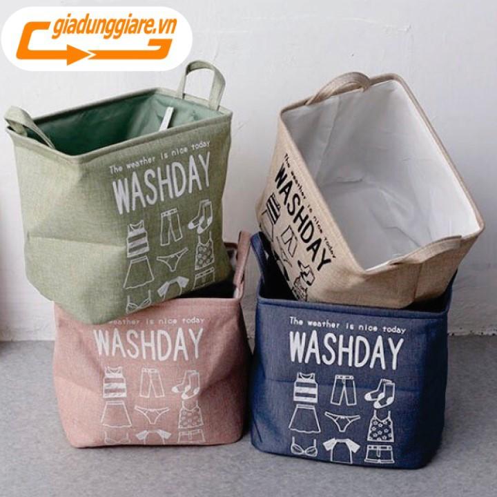 Túi đựng chăn mền drap quần áo Washday vải vintage giỏ đựng cất đồ có quai xách chống ẩm chống bụi
