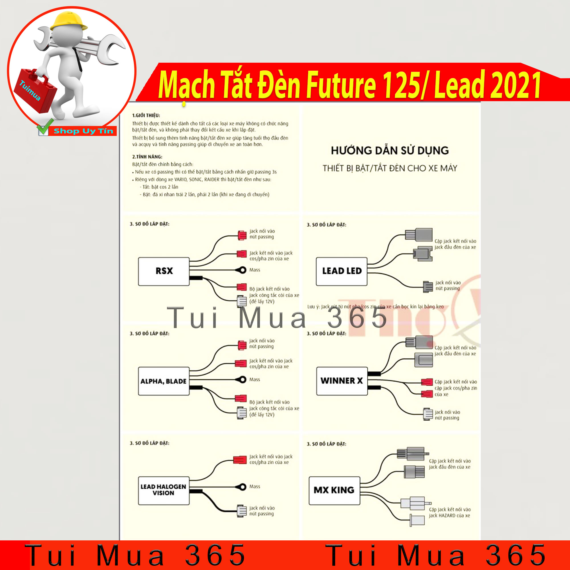 MẠCH TẮT MỞ ĐÈN THÔNG MINH TÍCH HỢP PASING TRÊN CÔNG TẮC XE DÀNH CHO FUTURE 125, LEAD 2021