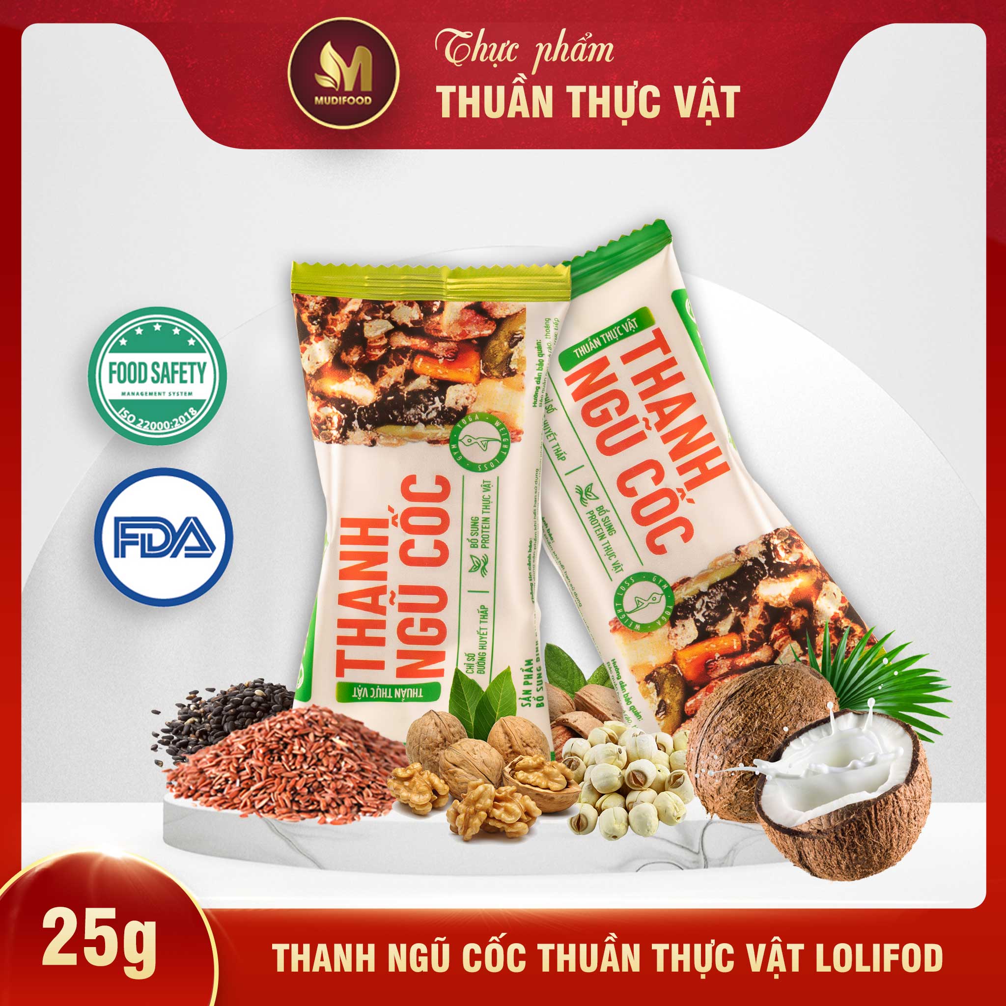 Thanh Ngũ Cốc Thuần Thực Vật Lolifood 250g (10 gói x 25g) - Cung Cấp Vitamin và Khoáng Chất, Giúp Cân Đối Dinh Dưỡng, Tốt Cho Sức Khỏe, Bổ Sung Chất Đạm và Chất Xơ, Tốt Cho Tim Mạch, Huyết Áp - Người Ăn Kiêng, Ăn chay, Giảm Cân, Tiểu Đường