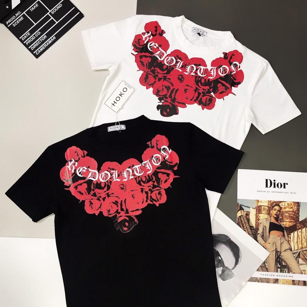 Áo thun Nam Cổ Tròn hoa hồng Fashion Eking Clothing x HOKO, Vải Cotton co giãn - thấm hút tốt, năng động trẻ trung