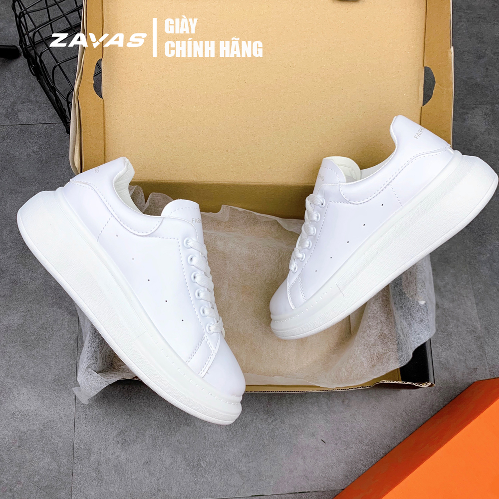 Giày thể thao nữ giày sneaker nữ màu trắng đế 3cm bằng da màu trắng hiệu ZAVAS - S387