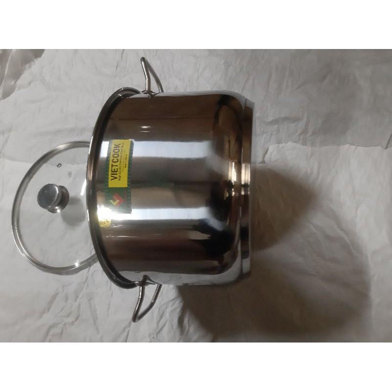 Nồi inox luộc gà 3 đáy,đáy từ,nồi inox 3 đáy, size 28 ,30,32 Viêt Cook có nắp kính và nắp inox (Chính Hãng Hàng VN)