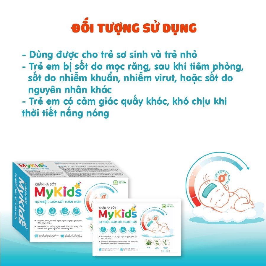 Khăn Lau Hạ Sốt MyKids Ích Nhân Hạ Nhiệt, Giảm Sốt Theo Tiêu Chuẩn Nhi Khoa, Ngăn Ngừa Co Giật - Hộp 4 Gói x 6 Khăn/Gói