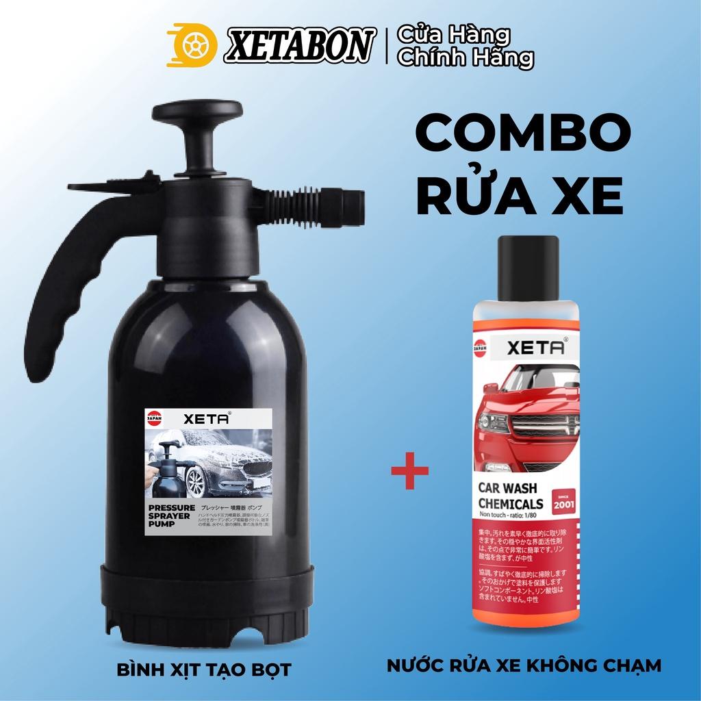 Combo bình xịt bọt tuyết cao cấp và dung dịch rửa xe đa năng tự động không chạm, bọt ra đều, mịn.