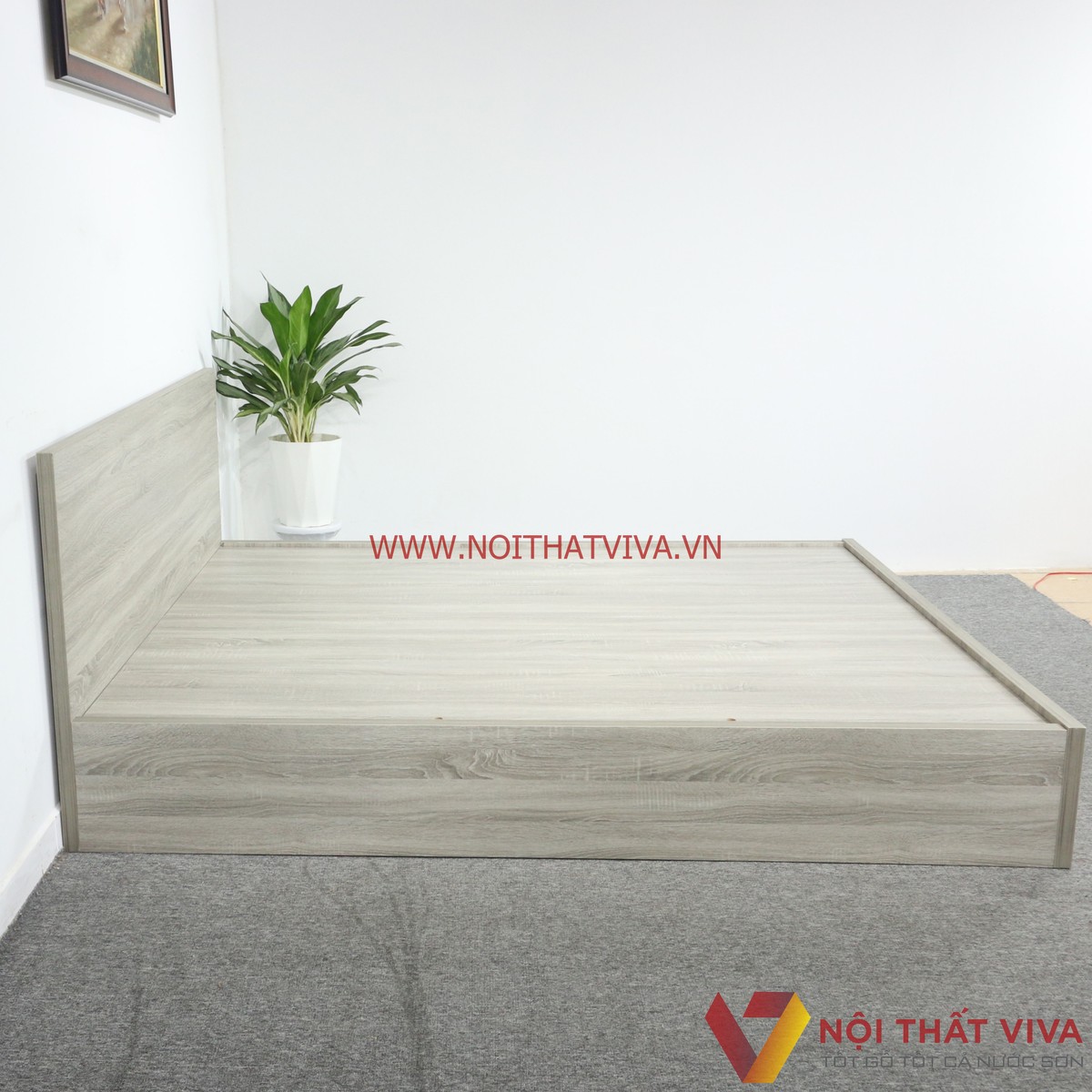 Giường Ngủ Gỗ MDF Melamine Màu Xám Vân Gỗ Đẹp Hiện Đại