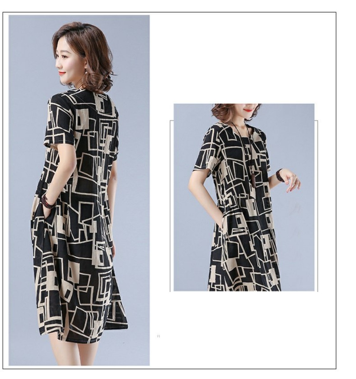 Váy Đầm Trung Niên- Đầm Linen Suông In Hoạ Tiết Tay Ngắn Chất Linen Mát Đũi Việt DV167