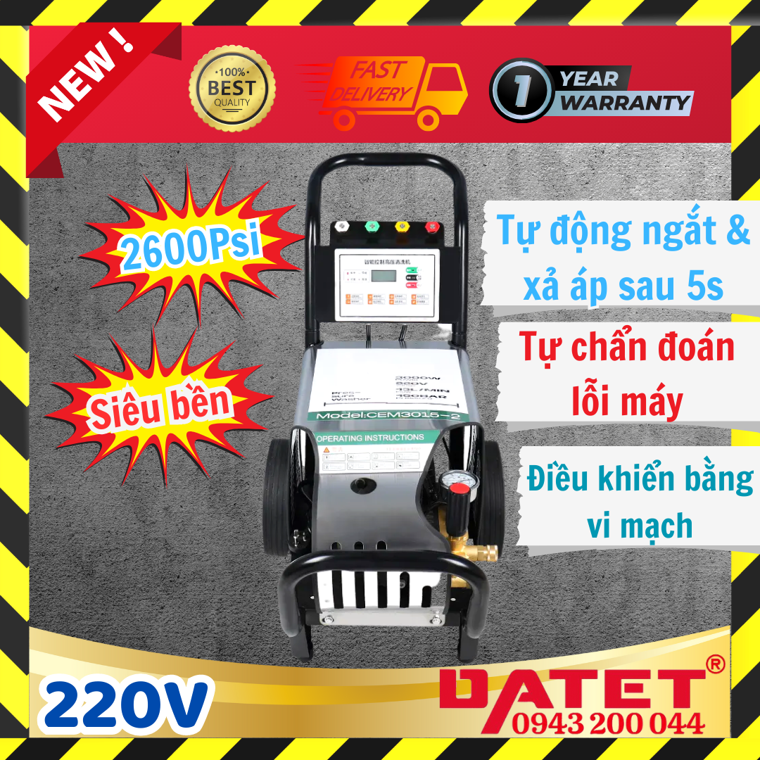 Máy xịt rửa xe cao áp thông minh 180Bar-2600si, máy rửa xe áp lực cao tự chẩn đoán lỗi, tự động ngắt sau 5s 20M26-3.7T4
