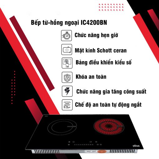 Bếp Âm Đôi Từ - Hồng Ngoại Ferroli IC4200BN (74 cm) - Hàng Chính Hãng