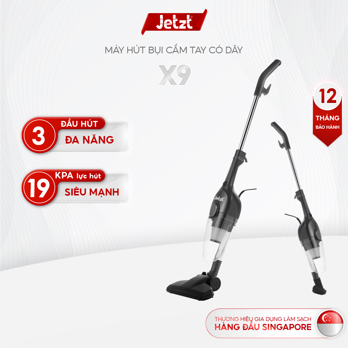 Máy hút bụi cầm tay có dây JETZT X9, lực hút 21000PA, hàng chính hãng
