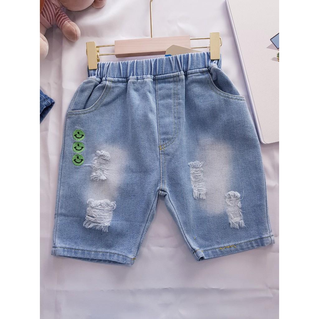 Quần Jeans Cho Bé WELLKIDS Quần Short Cho Bé Họa Tiết Phối Rách Chất Bò Mềm 029