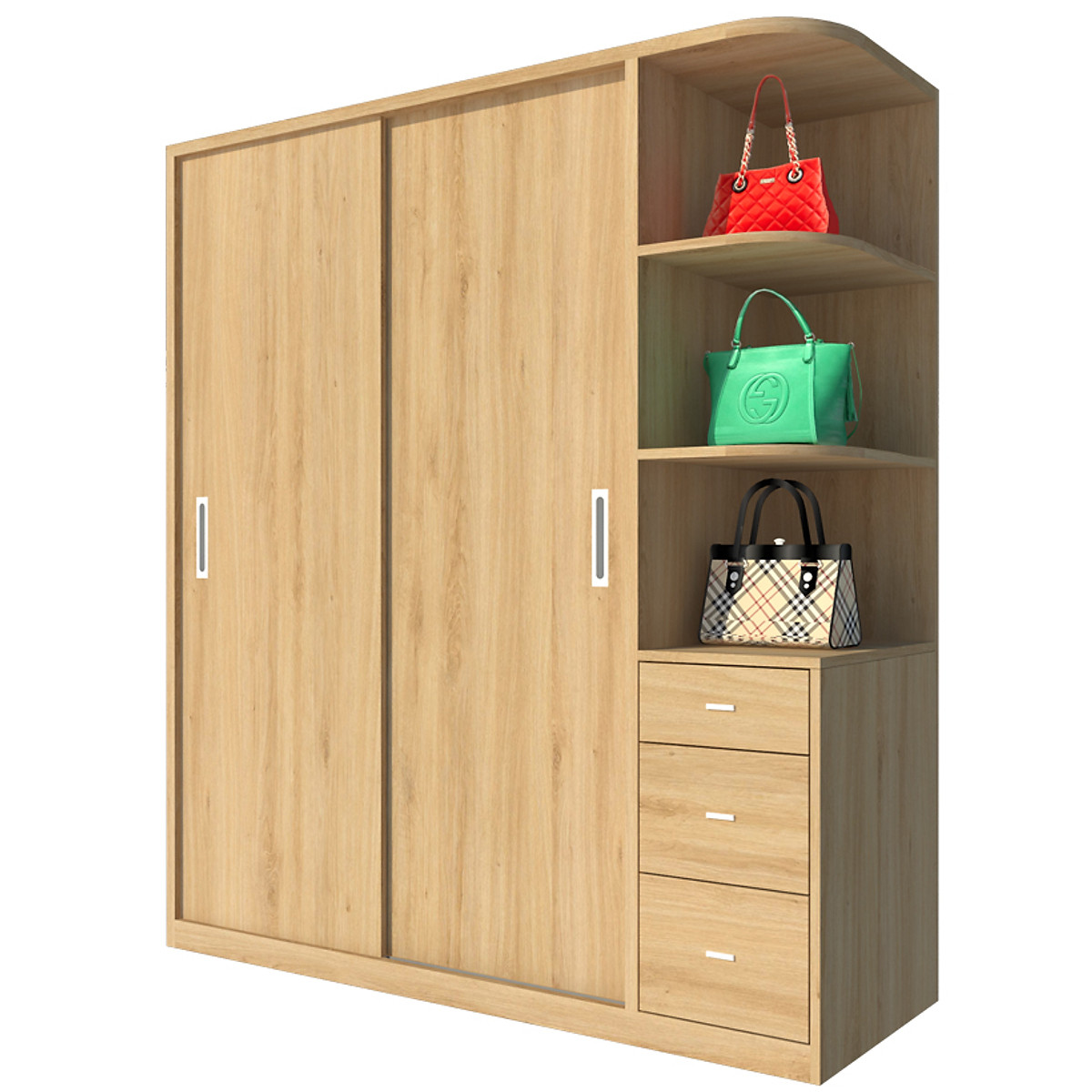 Tủ quần áo gỗ MDF Tundo cửa lùa màu sồi 180 x 55 x 200cm