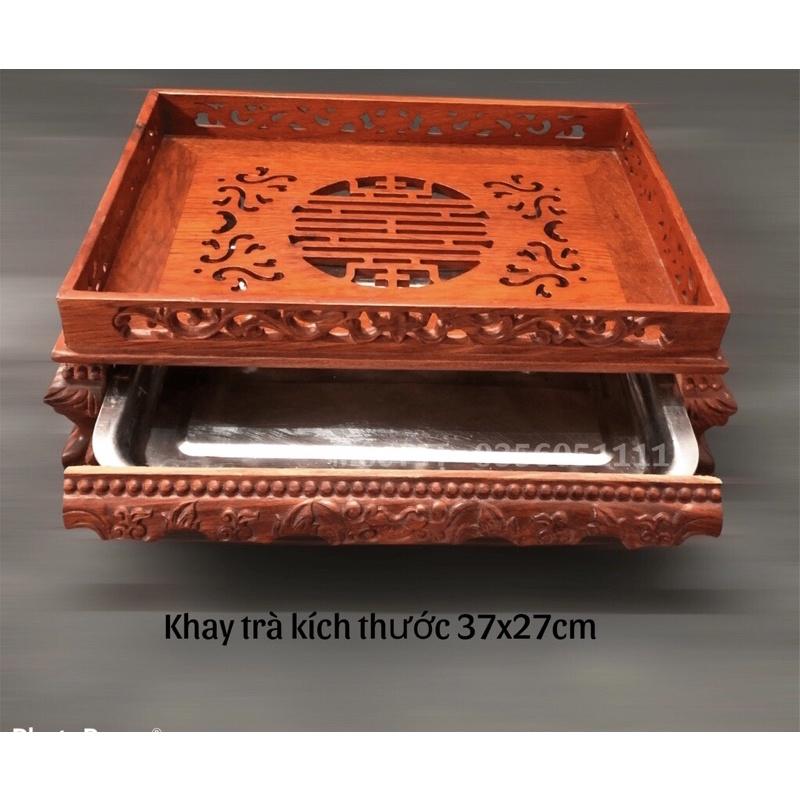 Khay trà rồng chầu, bàn trà chân quỳ gỗ hương