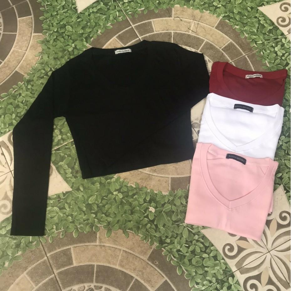 Áo croptop    Áo thun nữ dài tay cổ tim thời trang XIXO - ATN0028