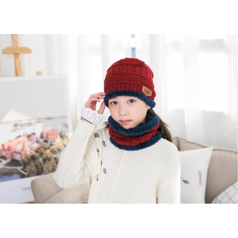 Mũ len kèm khăn quàng cổ cho bé ấm áp Mẫu MS2021