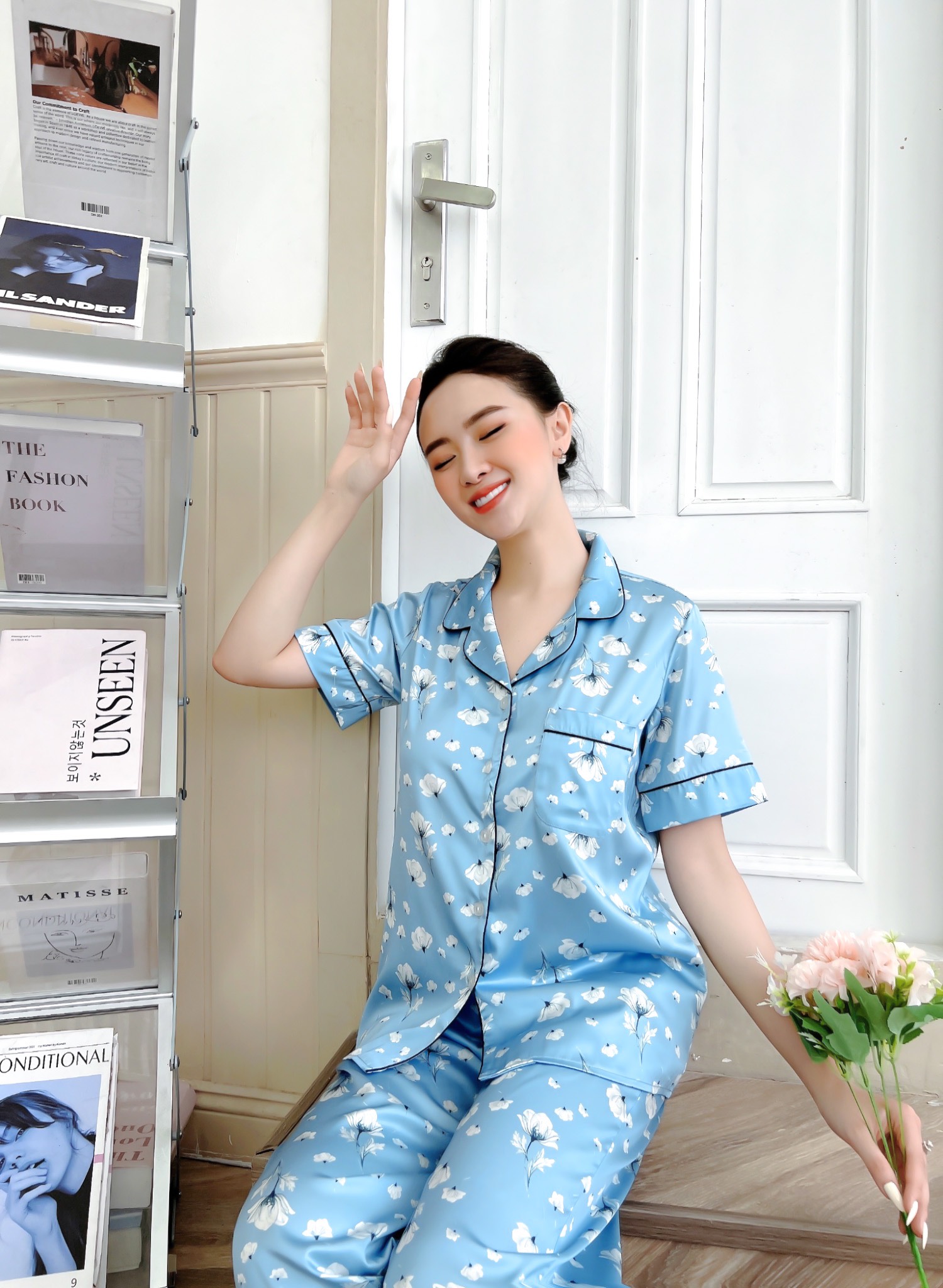 Hình ảnh Đồ Bộ Pyjama, Đồ mặc nhà nữ Lụa Pháp cao cấp, mềm mịn, thoáng mát - HW1003 - RELAX