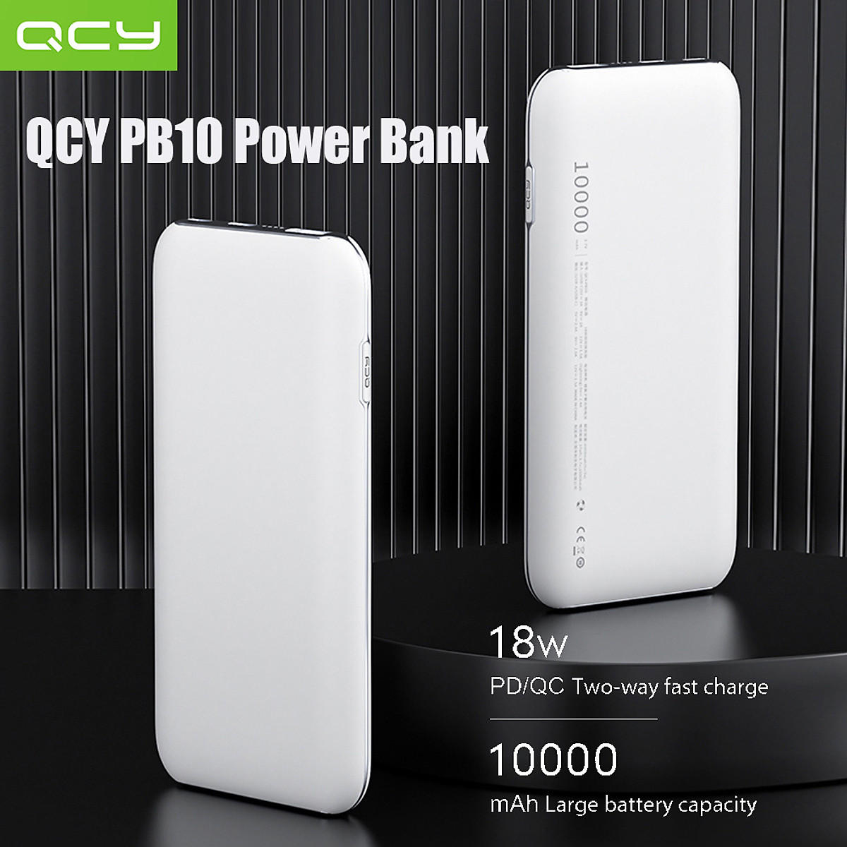 Pin Sạc Dự Phòng 10000mAh PD USB-C QCY PB10 Hỗ Trợ Sạc Nhanh PD Power Delivery 18W - Hàng Chính Hãng