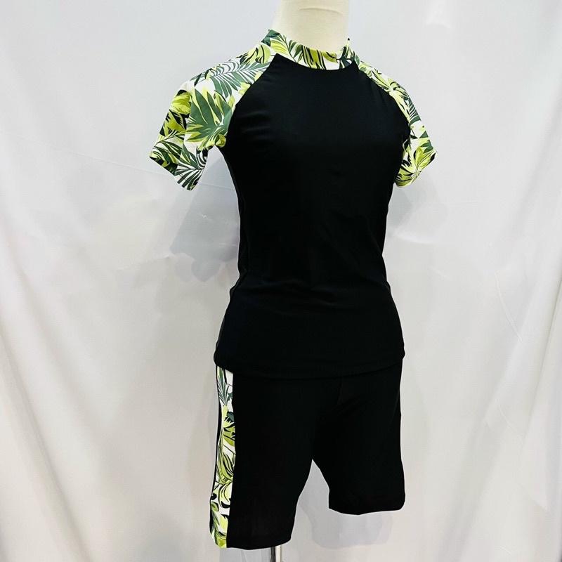 BỘ BƠI NỮ KÍN ĐÁO TAY NGẮN QUẦN LỬNG TRƠN PHỐI HOA VĂN SIZE 35-58kg