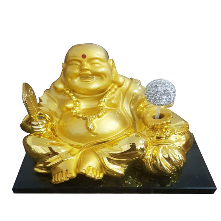 Tượng phật Di Lặc vàng ngọc đặt taplo ô tô cảm biến Xoay Cầu năng lượng mặt trời