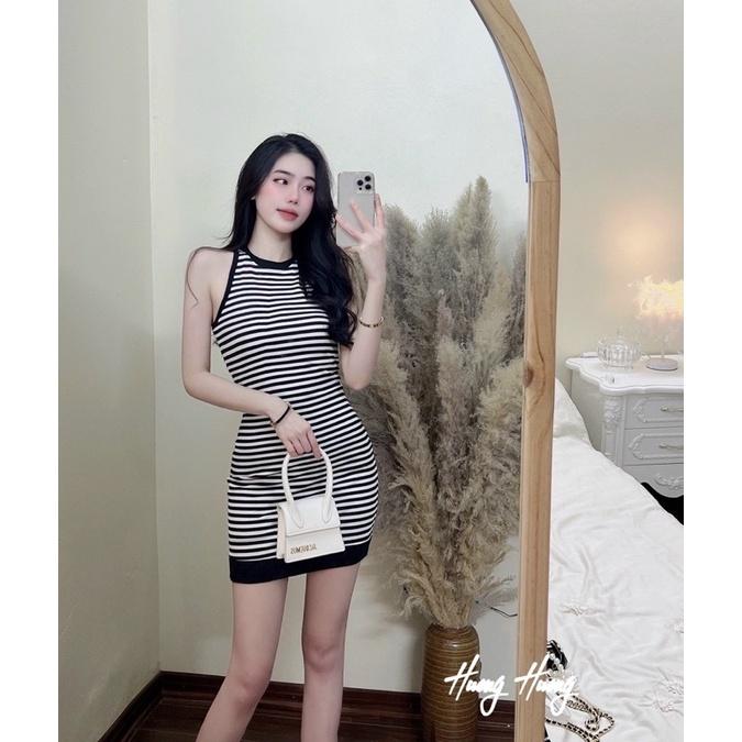 Váy Body Kẻ 3 Lỗ Dáng Ôm Có Ảnh Thật Kèm Video