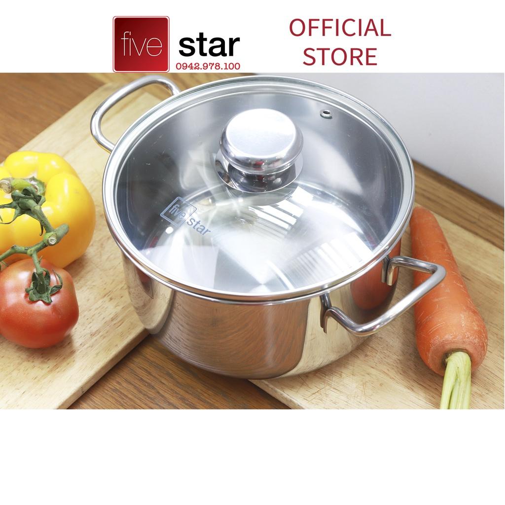 Nồi inox 3 đáy sandwich inox 430 cao cấp Fivestar Standard bếp từ nắp kính (16cm