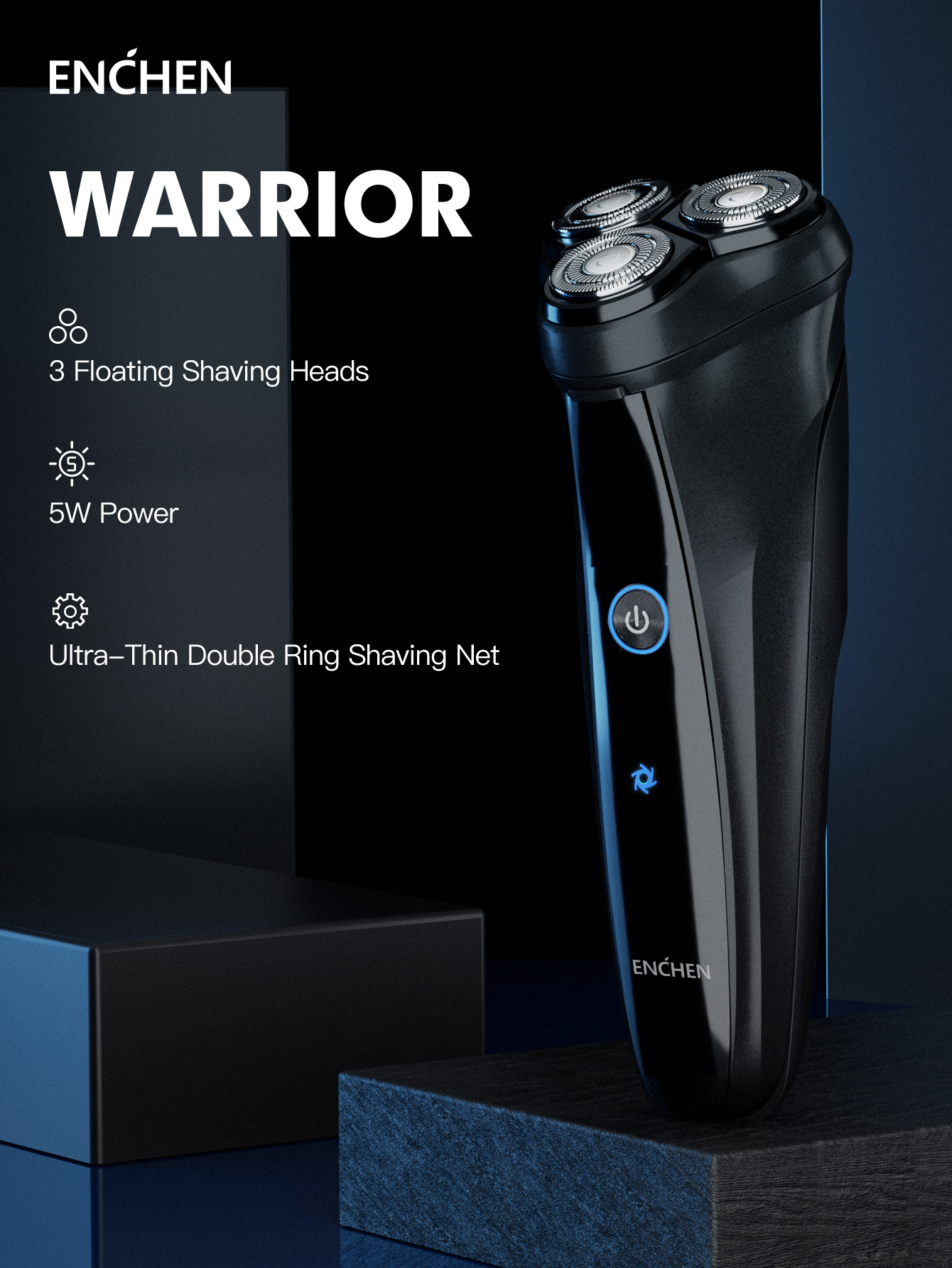 Máy cạo râu Xiaomi ENCHEN Warrior Shaver đầu dao nổi 3D an toàn, cạo sạch, dao cạo râu điện phiên bản sạc pin thông minh