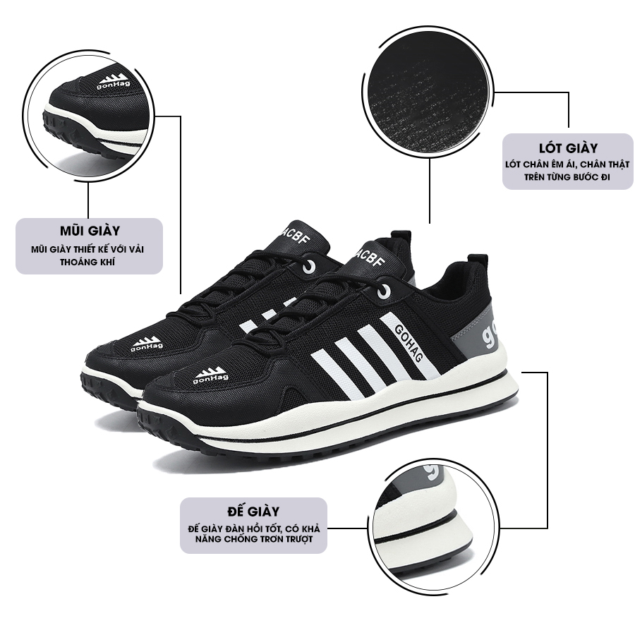 Giày Thể Thao Nam AZARA - Sneaker Màu Đen - Trắng, Giày Thể Thao Đế Cao Su Trống Trơn Trượt Êm Chân - G5451