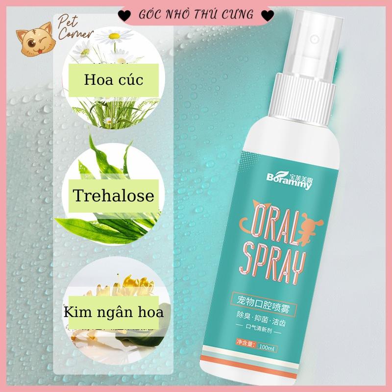 Xịt thơm miệng cho chó mèo Borammy 100ml (Xịt khử mùi, hơi thở thơm mát cho thú cưng)