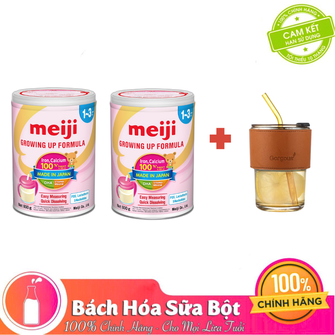 Combo 2 lon Sữa Bột Meiji Nhập Khẩu Số 1-3 (800g) + Ly thủy tinh