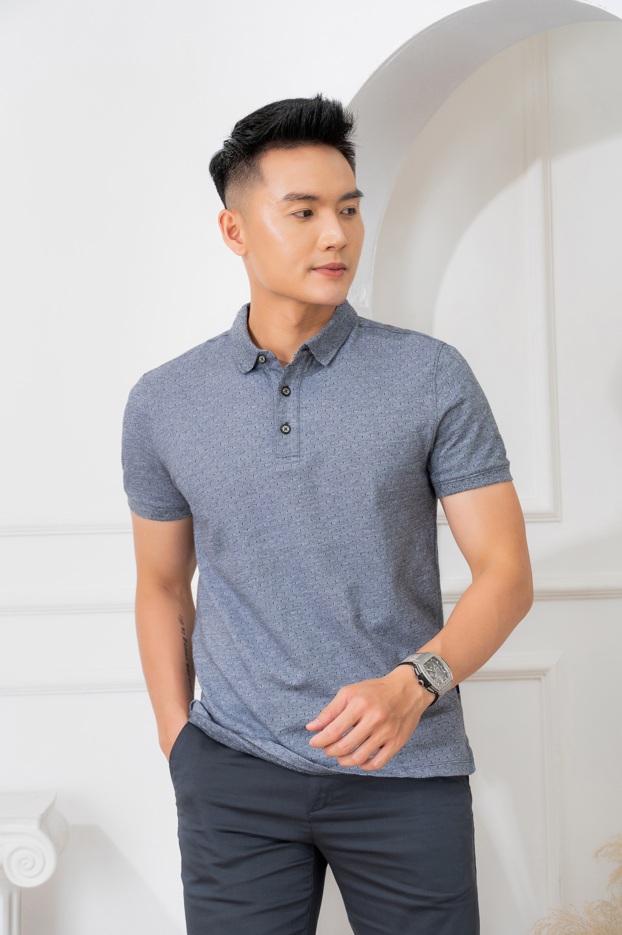 Áo phông nam dệt Aligro màu xám vừa ALGPLO44