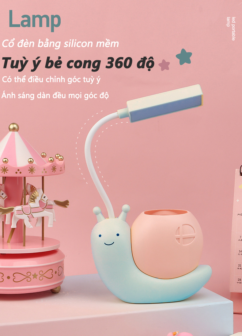 Đèn học để bàn sạc usb hình thú dễ thương Có Thể Gập Xoay 360 độ LED Chống Cận - hình ốc sên - màu ngẫu nhiên