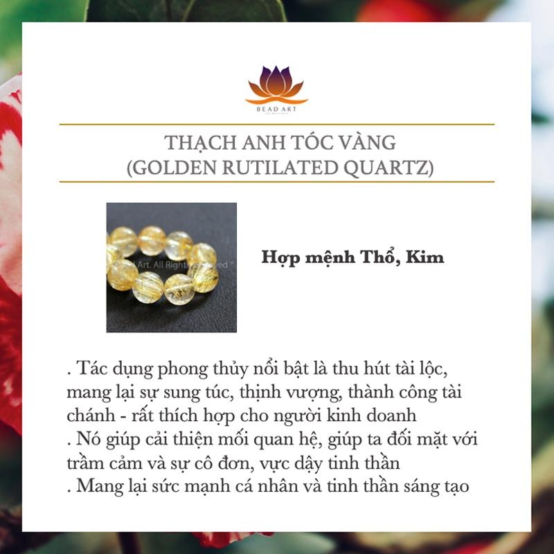 Mặt Dây Chuyền Thạch Anh Tóc Vàng Tự Nhiên 9mm Loại A, Trang Sức Đá Phong Thuỷ, Mệnh Thổ, Kim - Bead Art