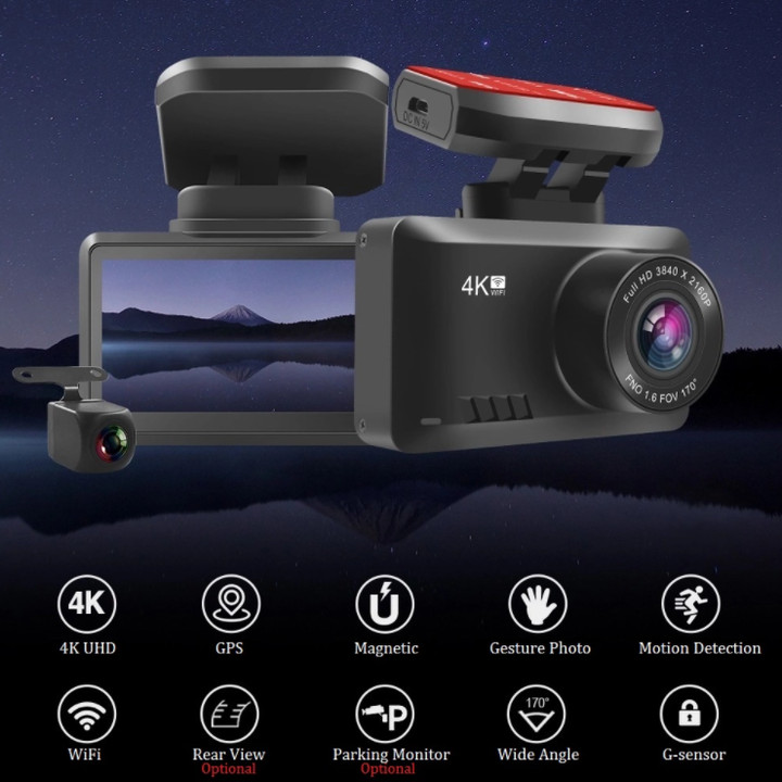 Camera hành trình ô tô, xe hơi cao cấp trang bị Wifi, GPS, ghi hình 4K, màn hình 2.45 inch IPS Screen