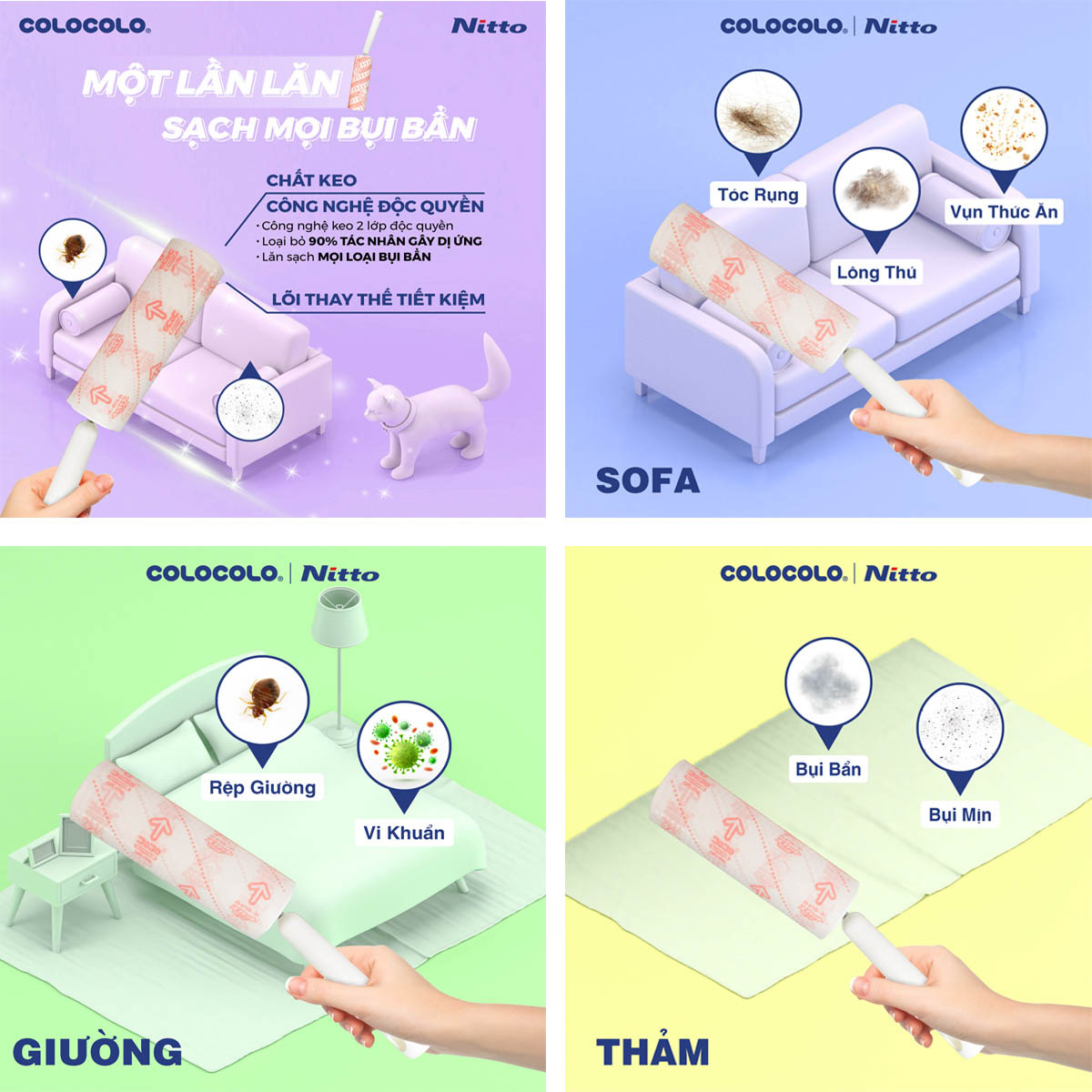 Lõi Cây Lăn Lông Chó Mèo COLOCOLO Siêu Dính Dạng Chữ I - 2 Cuộn - Lõi Rộng 160mm x 40 Lớp - Hàng Chính Hãng - C7005