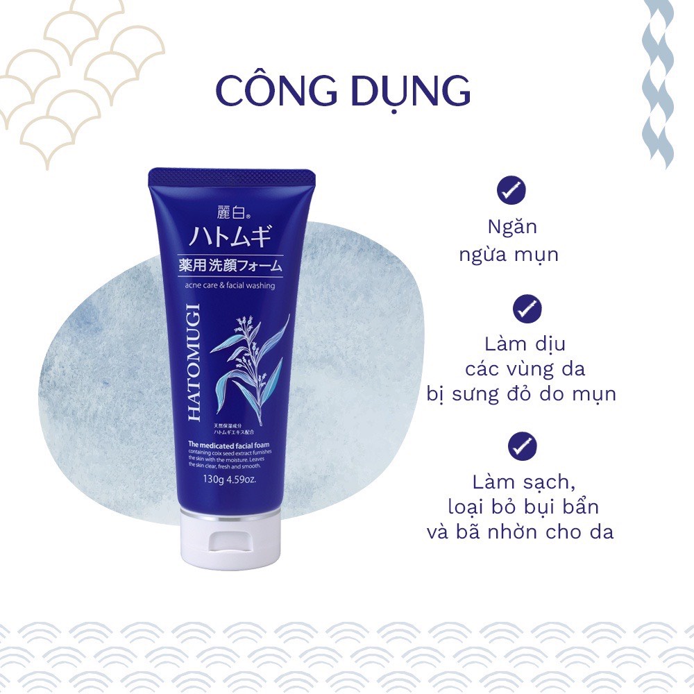 [REIHAKU HATOMUGI] Sữa Rửa Mặt Ngăn Ngừa Mụn, Thu Nhỏ Lỗ Chân Lông Và Cân Bằng Độ Ẩm  Acne Care & Facial Washing (130g)