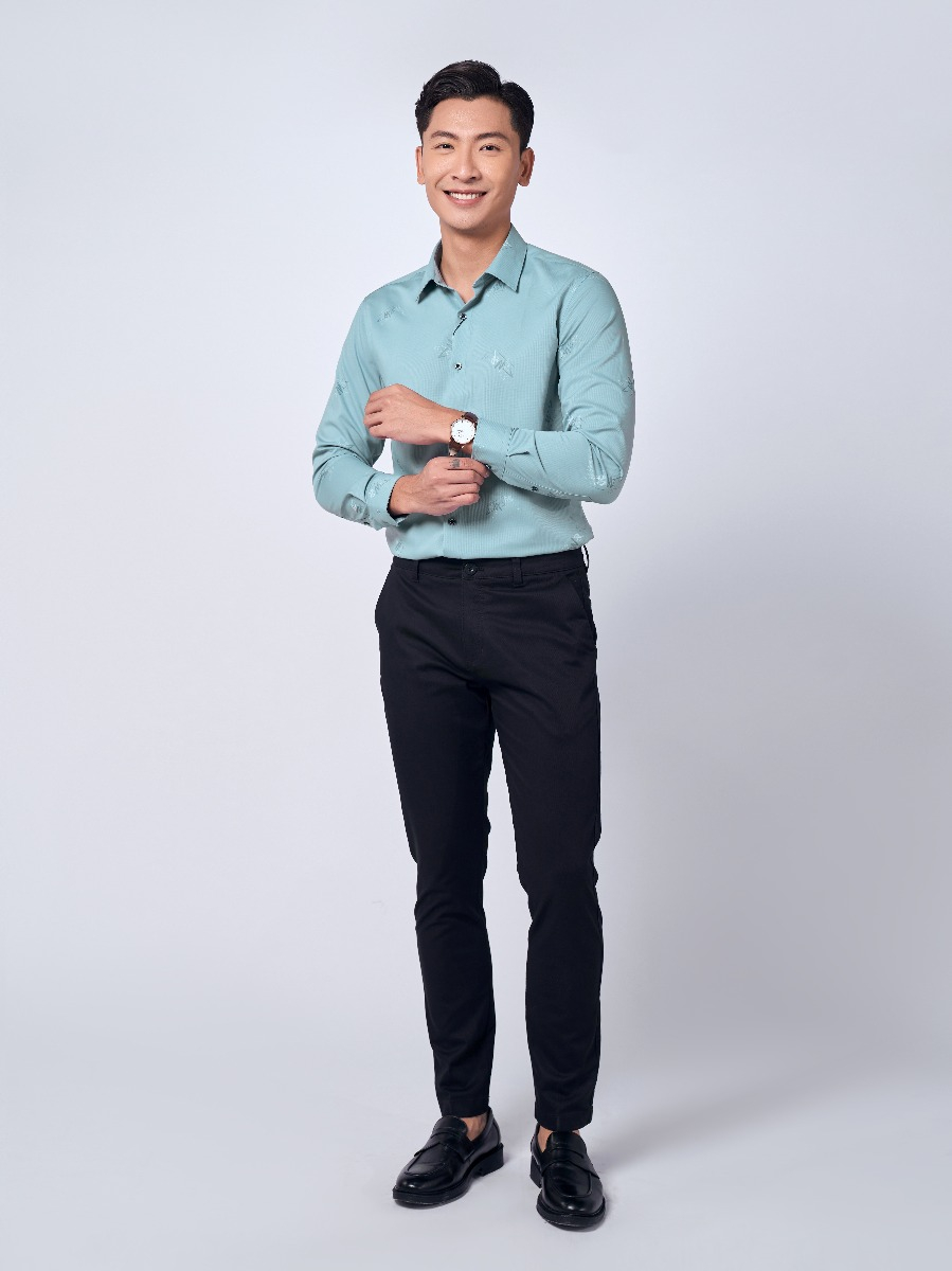 OWEN - Áo sơ mi dài tay Owen SLimfit chất sợi tre màu xanh bạc hà in hình 220926 - Áo sơ mi nam dài tay