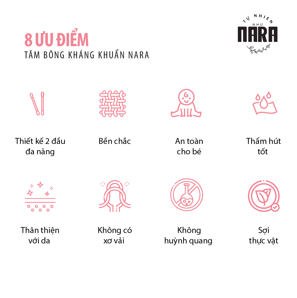 Tăm bông Nara kháng khuẩn màu vàng túi 100 cái