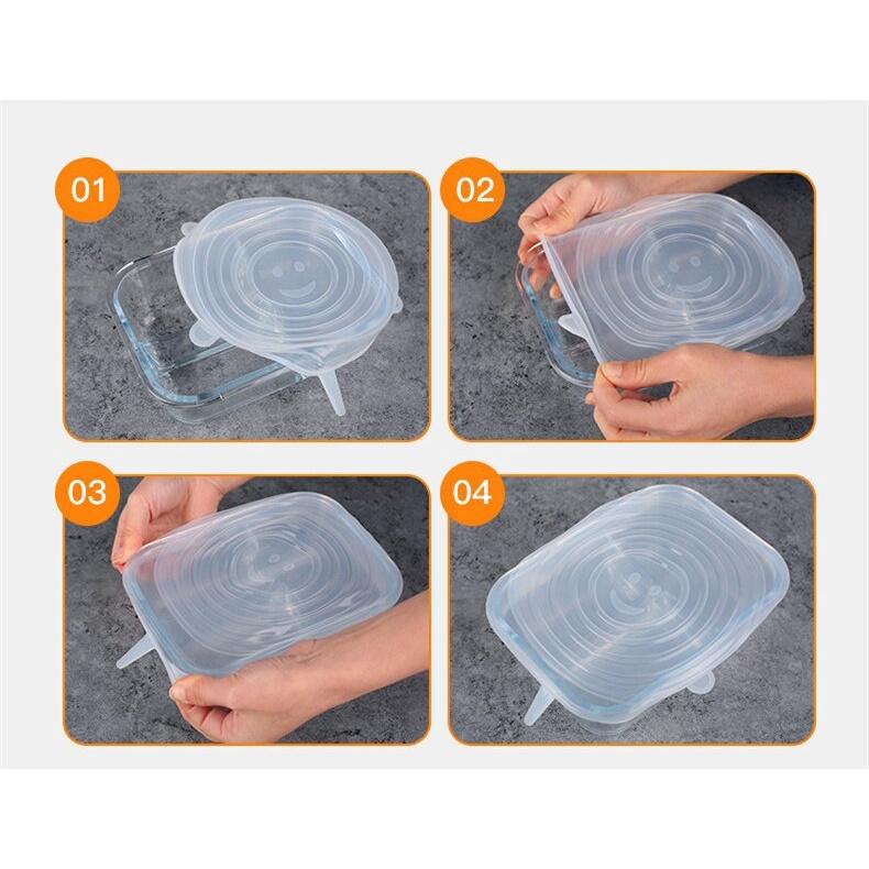 6 Pcs Food Wraps Reusable Silicone Food Fresh Keeping Sealed Covers Silicone Seal Vacuum Stretch Lids Saran Wraps Organization
