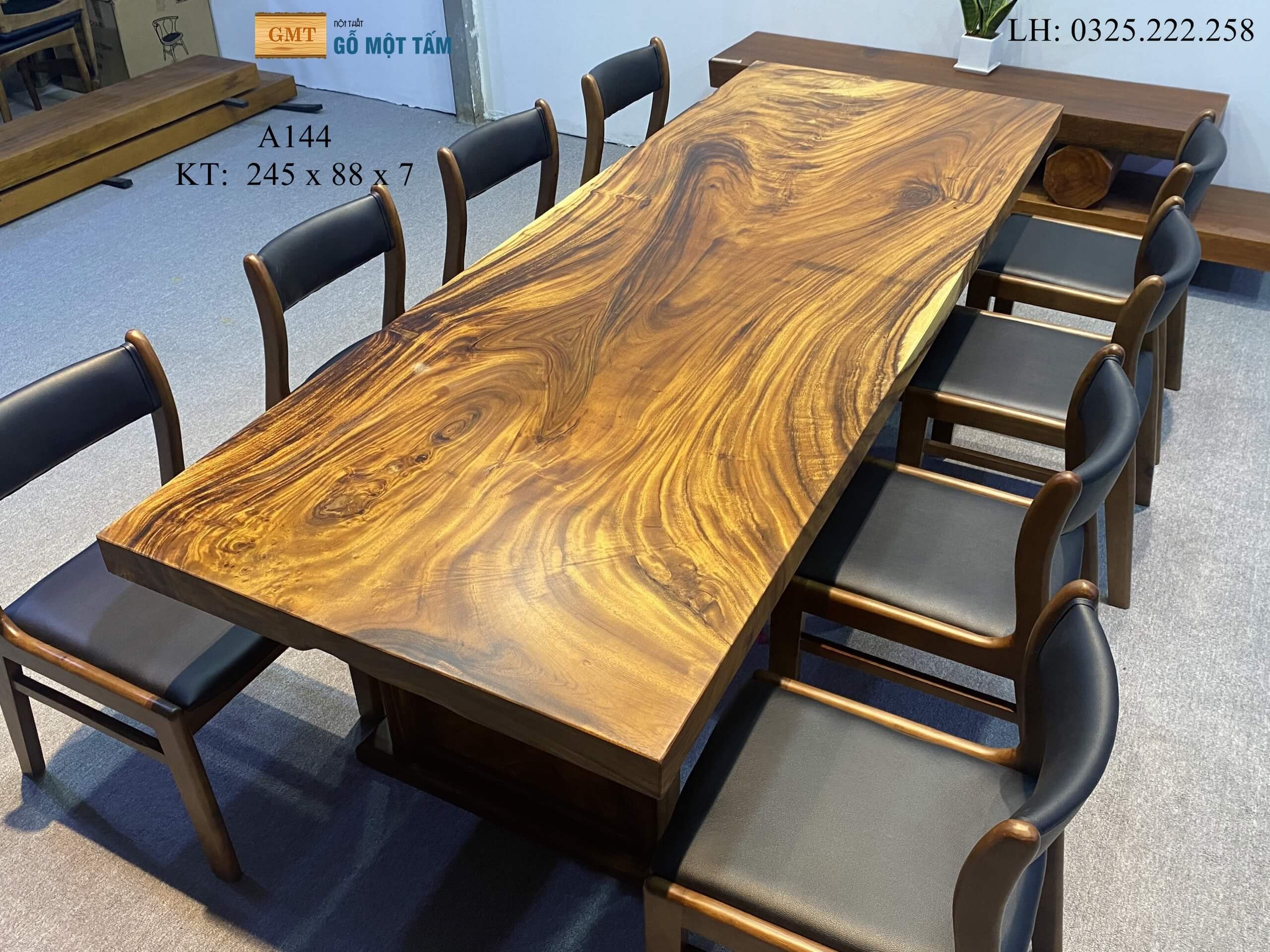 Bàn Ăn Gỗ Me Tây, Bàn Làm Việc Gỗ Me Tây, Bàn Gỗ Me Tây Nguyên Tấm Dài 2,45m Rộng 88cm Dày 7cm