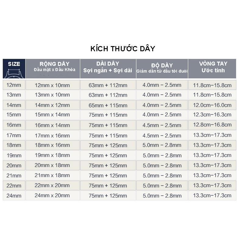 Dây đồng hồ da bê mềm họa tiết da trâu BO-29 KHÓA CÀI chống thấm nước 12 14 16 18 20 22mm