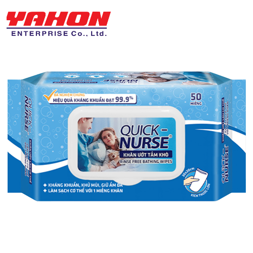 Bao khăn ướt tắm khô quick-nurse, 50 miếng/bao