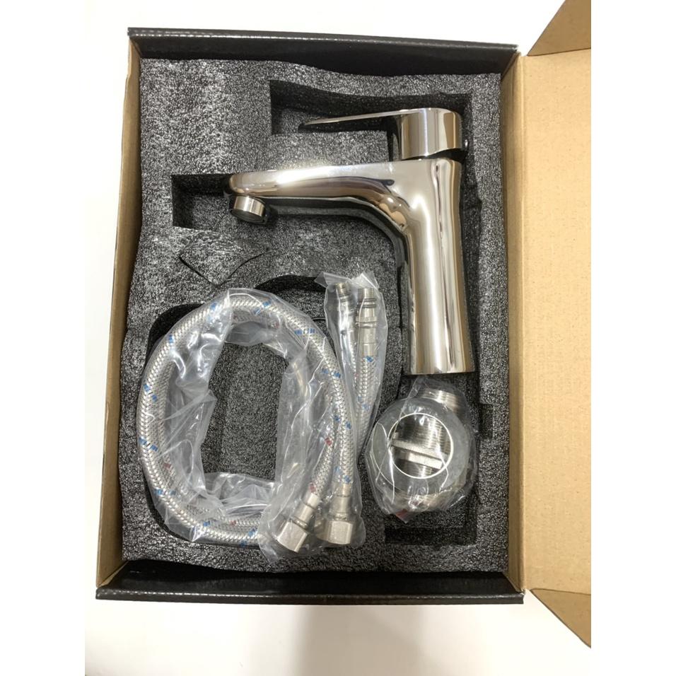 Vòi Lavabo Rửa Mặt Nóng Lạnh Thân Tròn Inox 304 Bóng