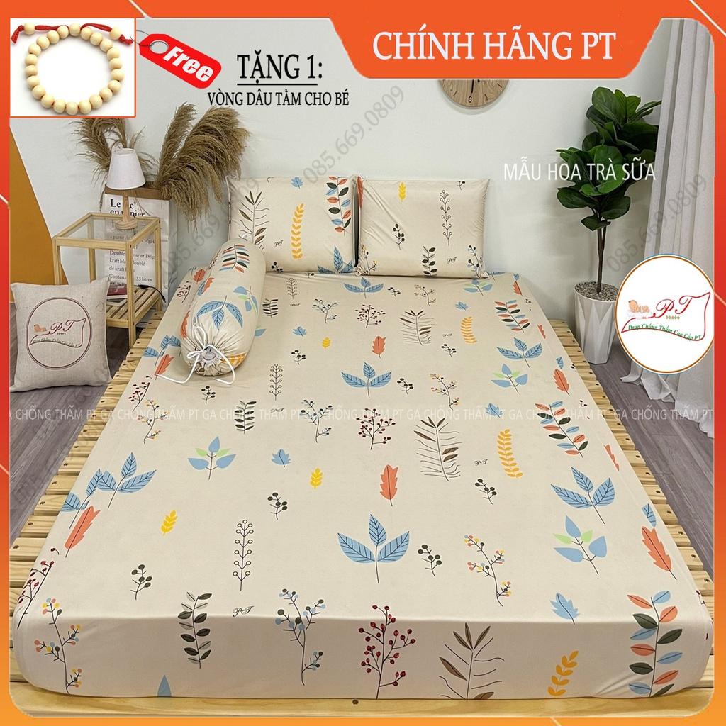 Ga chống thấm 100% cotton cao cấp cho bé, drap chống thấm chính hãng PT, bé tè lau là sạch (mẫu hoa trà sữa)