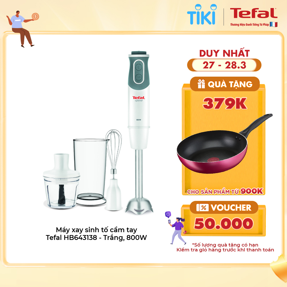 Máy xay sinh tố cầm tay Tefal HB643138 trắng - Hàng chính hãng