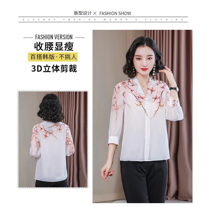 Sơ mi nữ dài tay_sơ mi cổ v vai hoa chất liệu nhẹ thoáng mát
