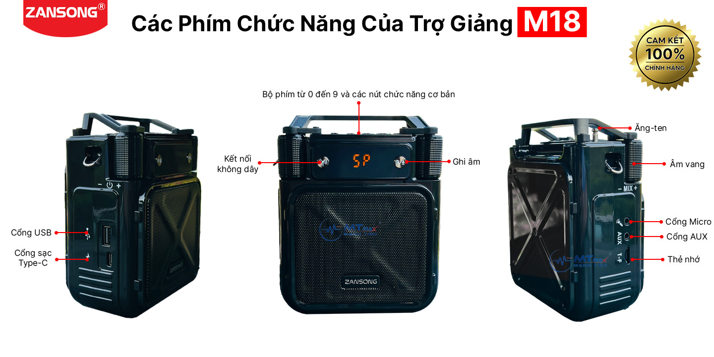 Mic Trợ Giảng Chính Hãng Zansong M18 - Loa Trợ Giảng Không Dây Cao Cấp Set Tần Số Echo Ghi Âm Trực Tiếp Giá Rẻ Nhất 2024. hàng chính hãng