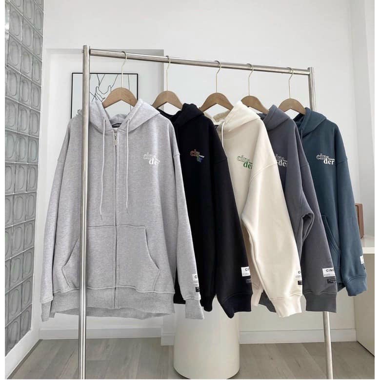 Áo Hoodie Zip Nỉ Bông Cinder Form Unisex Nam Nữ Trùm Đầu