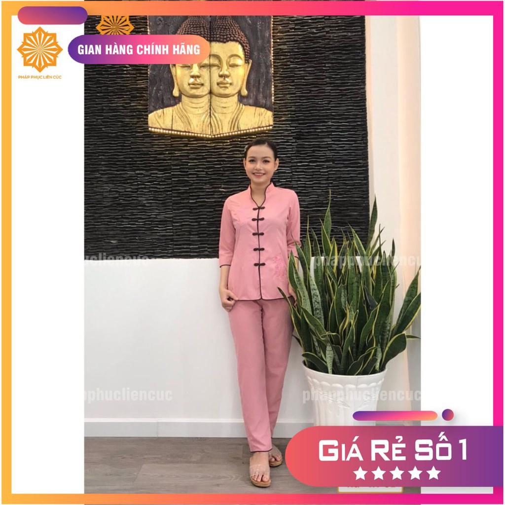 Đồ lam đi chùa nữ - Pháp phục mẫu xẫm thẳng vải kate, bền màu không nhăn xưởng may Liên Cúc