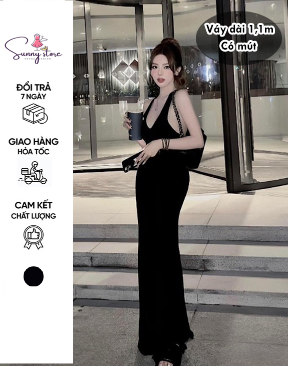Đầm maxi 3 lỗ khoét hở lưng nữ ,váy nữ dài có mút ôm body